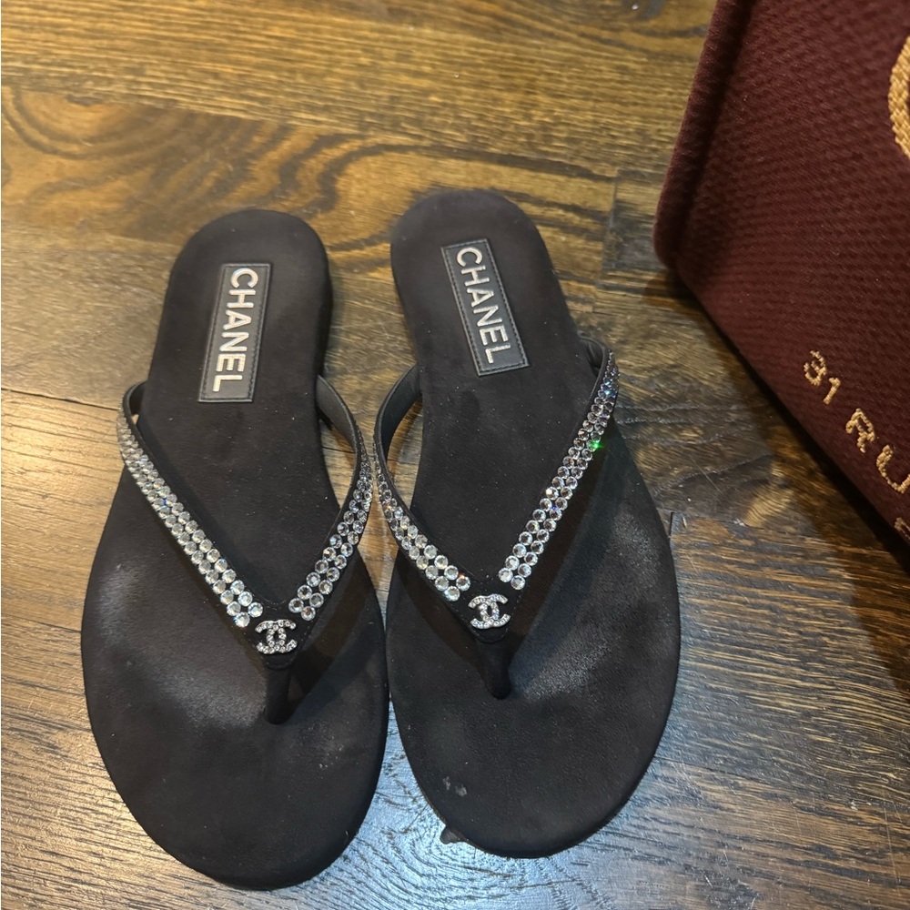 CHANEL Rhinestone Thong Sandal